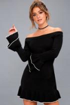 Lulus | Finesse Me Black Off-the-shoulder Sweater Dress | Size Large