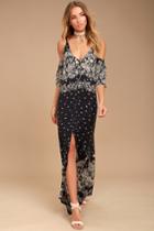 Billabong | Desert Dance Washed Black Print Maxi Dress | Size X-small | 100% Rayon | Lulus