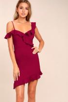 Lulus Myth Maker Berry Red Off-the-shoulder Bodycon Dress