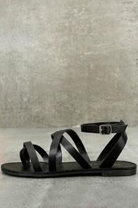 Breckelle's Sonata Black Ankle Strap Flat Sandals