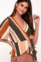 4si3nna Demi Blush Multi Striped Wrap Peplum Top | Lulus