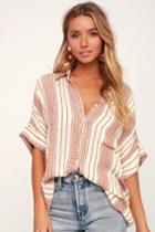 Everyday Vacay Cream And Tan Striped Button-up | Lulus