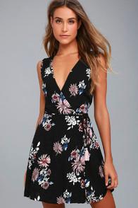 Lulus Midnight Flower Black Floral Print Wrap Dress