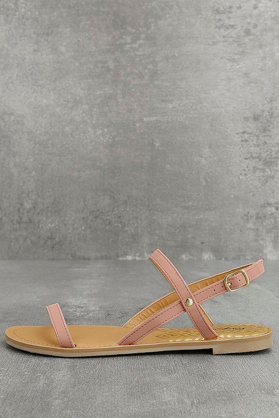 Qupid | Rika Mauve Nubuck Flat Sandal Heels | Size 5.5 | Pink | Vegan Friendly | Lulus
