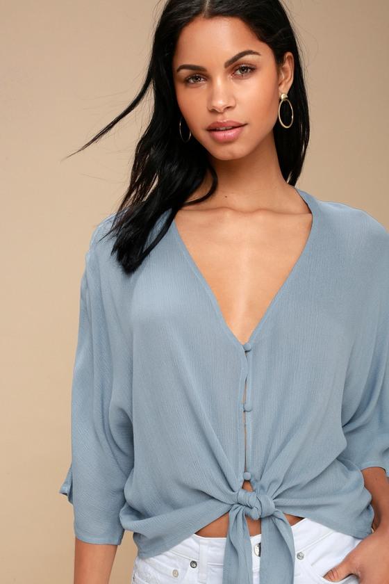 Abrielle Light Blue Tie-front Button-up Top | Lulus