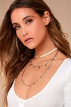 Lulus Sing The Praises Beige And Gold Layered Choker Necklace