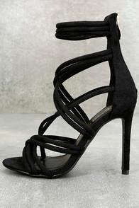 Machi Aberdeen Black Suede Caged Heels