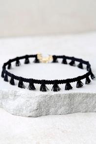 Lulus Secret Speakeasy Black Tassel Choker Necklace