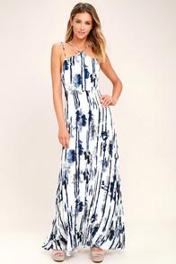 Lulus Sea Me Now Blue And White Print Maxi Dress