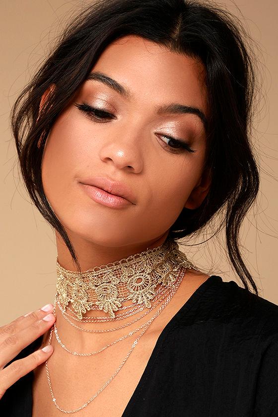 Lulus | More Than Yesterday Gold Lace Layered Choker Necklace