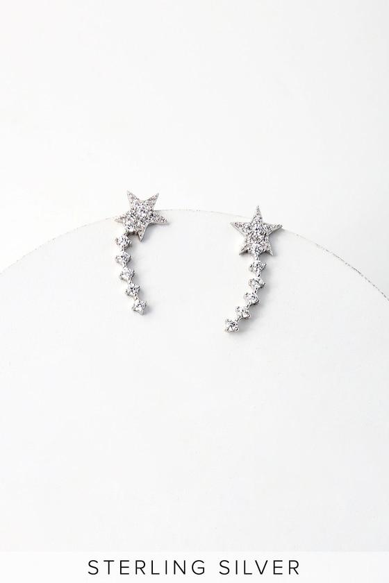 Shining Star Sterling Silver Rhinestone Earrings | Lulus