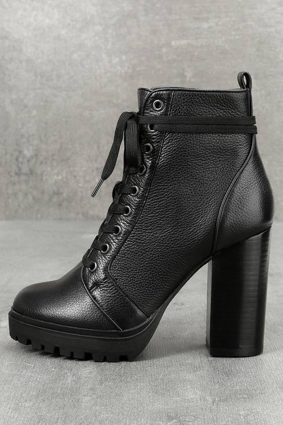 Steve Madden | Laurie Black Leather Lace-up Platform Booties | Size 5.5 | Lulus