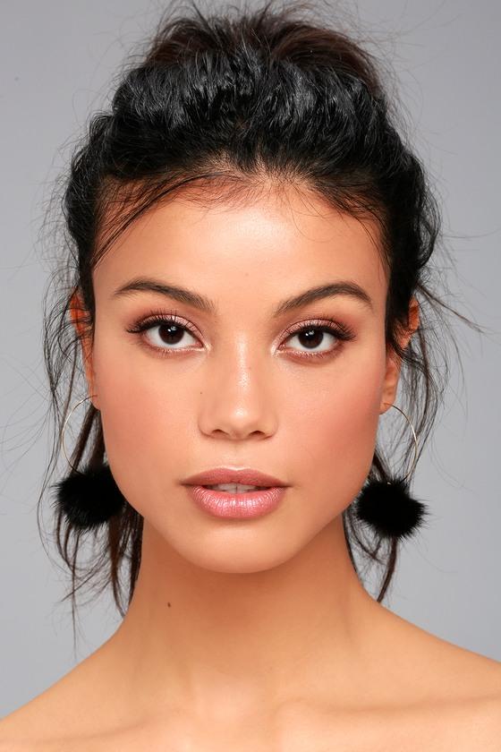 Je T'aime Gold And Black Fur Pom Pom Earrings | Lulus