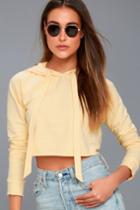 Work It Out Pale Yellow Cropped Hoodie | Lulus