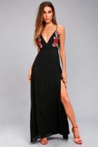 Lulus | Favorite Crush Black Embroidered Maxi Dress | Size Medium | 100% Rayon