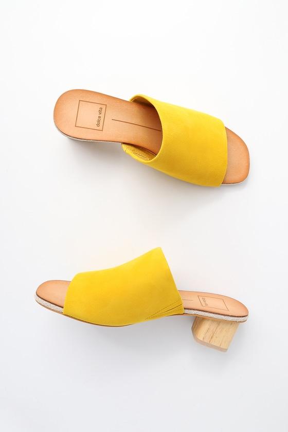 Dolce Vita Kaira Yellow Suede Leather Mules | Lulus