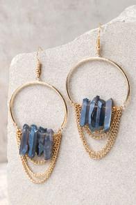 Lulus Stunning Spirit Gold And Blue Earrings