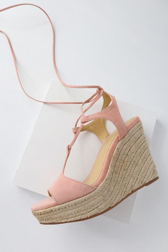 Splendid Fianna Blush Genuine Suede Leather Lace-up Espadrille Wedges | Lulus