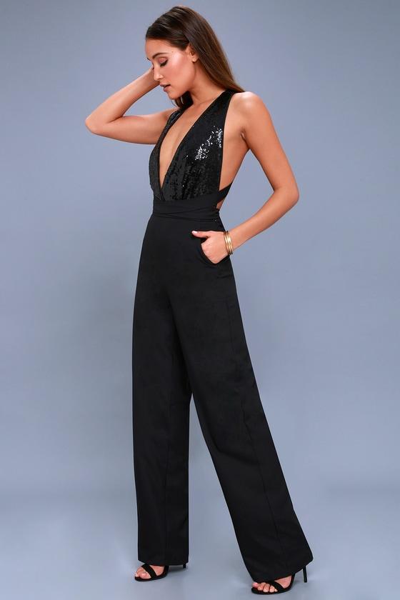 Lulus | Disco Heaven Black Sequin Jumpsuit