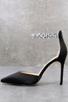 Jewel By Badgley Mischka Jewel By Badgley Mischka | Lizbeth Black Satin Rhinestone Ankle Strap Heels | Lulus