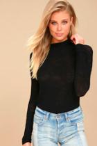 Free People Weekend Snuggle Black Mock Neck Sweater Top