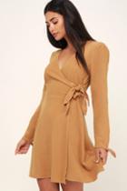Le Lis Amara Tan Long Sleeve Wrap Dress | Lulus