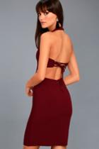 Lulus | Uniquely Chic Burgundy Bodycon Halter Dress | Size Large | Purple | 100% Polyester