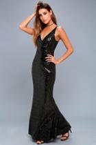 Lulus | Here To Wow Black Sequin Maxi Dress | Size Medium | 100% Polyester