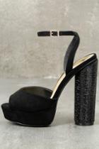 Liliana | Devon Black Suede Rhinestone Platform Heels | Size 9 | Vegan Friendly | Lulus