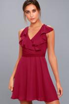 Lulus | Eve Of Enchantment Berry Red Wrap Dress | Size Medium | 100% Polyester