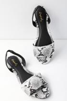 Qupid Madora Black And White Snake Print Slingback Flat Sandal Heels | Lulus