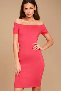 Lulus Me Oh My Fuchsia Off-the-shoulder Bodycon Dress
