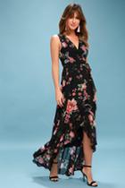 Tawny Black Floral Print Wrap Maxi Dress | Lulus