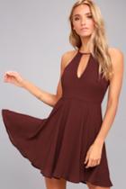 Lulus | Glamorous Grace Burgundy Skater Dress | Size Large | Red | 100% Polyester