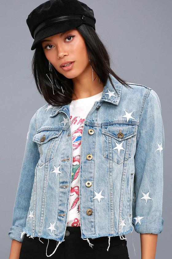 Pistola Heavenly Body Embroidered Light Wash Denim Jacket | Lulus