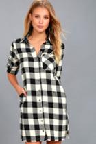 Lulus | Neck Of The Woods Black And White Plaid Shirt Dress | Size Large | 100% Cotton