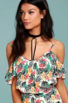 Lucy Love | Hollie White Tropical Print Off-the-shoulder Top | Size Small | 100% Rayon | Lulus