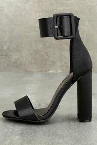 Machi Elina Black Satin Ankle Strap Heels