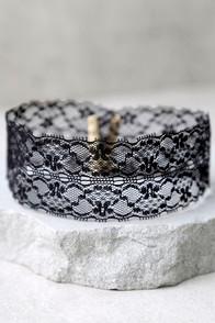 Lulus Swoon As Possible Black Lace Choker Necklace