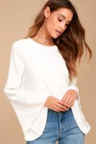 Lulus | Be My Belle White Bell Sleeve Top | Size Large | 100% Polyester