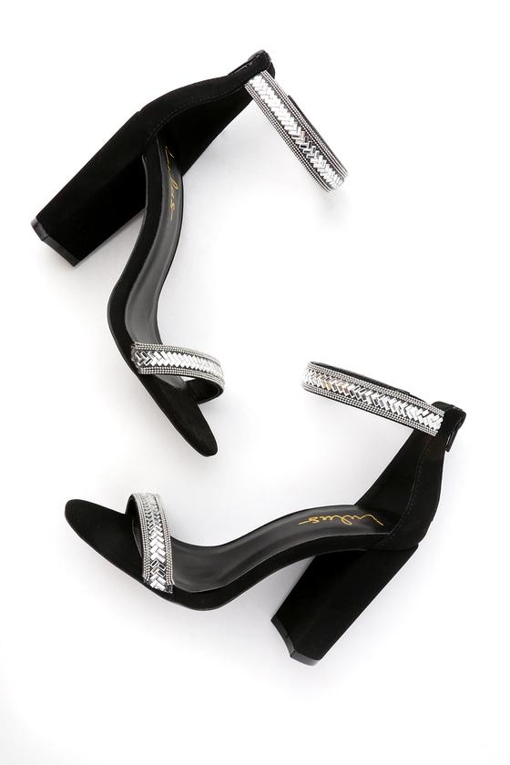 Cacey Black Nubuck Beaded Ankle Strap Heels | Lulus