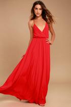 Lulus Everything's All Bright Red Backless Maxi Dress