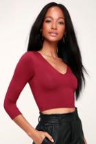 Romana Wine Red Long Sleeve Crop Top | Lulus