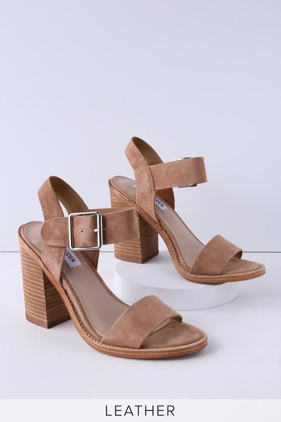 Steve Madden Castro Tan Genuine Suede Leather High Heel Sandal Heels | Lulus