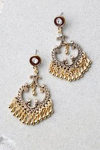 Lulus Finest Hour Gold Rhinestone Earrings