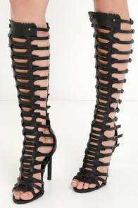 Liliana Going Edgy Black Tall Caged Heels