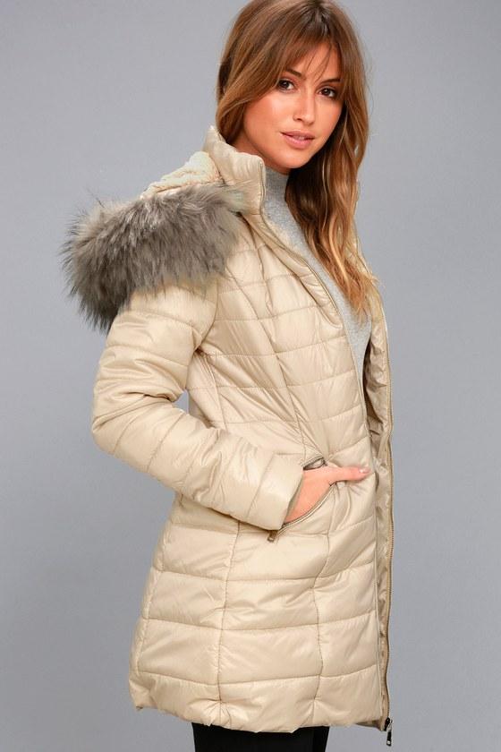 Coalition La Stay Toasty Beige Hooded Midi Puffer Coat | Lulus