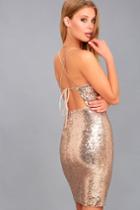 Lulus | As Good As It Glitz Gold Sequin Bodycon Dress | Size Large | 100% Polyester