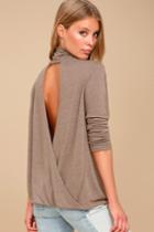 Lulus | Essential Style Taupe Backless Mock Neck Sweater Top