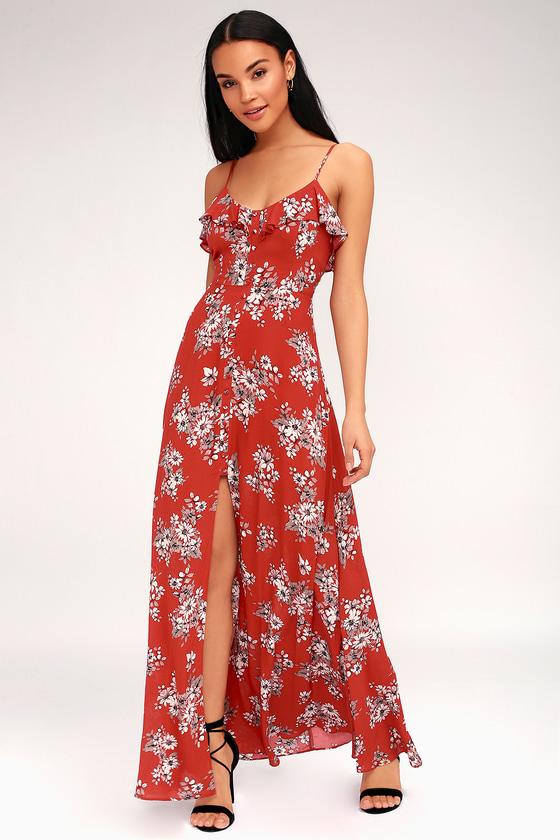 Bloom On Rust Red Floral Print Maxi Dress | Lulus
